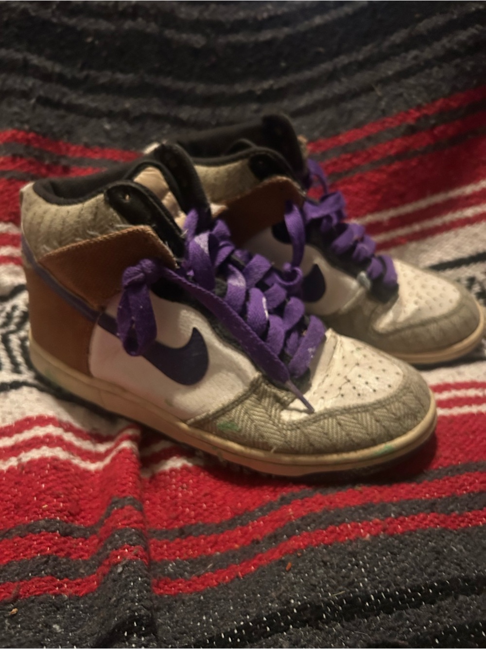Nike SB High-Top Sneakers in Purple, Brown tweed & White Jordans